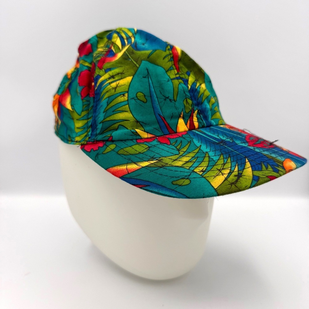 Vintage Dorfman Pacific Tropical Floral Hat Cotton Cap 90s Beach Vacation summer